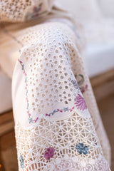 QALAMKAR -OFF WHITE 3PC LAWN EMBROIDERED SHIRT WITH ORGANZA CUTWORK EMBROIDERED DUPATTA AND TROUSER V455