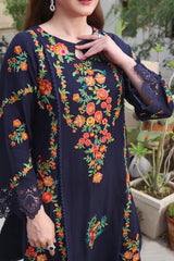 ASIM JOFA-3PC DHANAK EMBROIDERED SHIRT WITH COURTRAI PRINTED SHAWL & TROUSER  V676