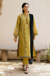 ZARA SHAHJAHAN-3PC DHANAK EMBROIDERED SHIRT WITH CHIFFON EMBROIDERED SHAWL & DHANAK TOUSER- 673