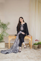 3 Piece Embroidered Dhanak Shirt with Printed Wool Shawl AS 15