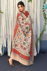 3 Piece Embroidered Dhanak Shirt with Printed wool shawl BR 845