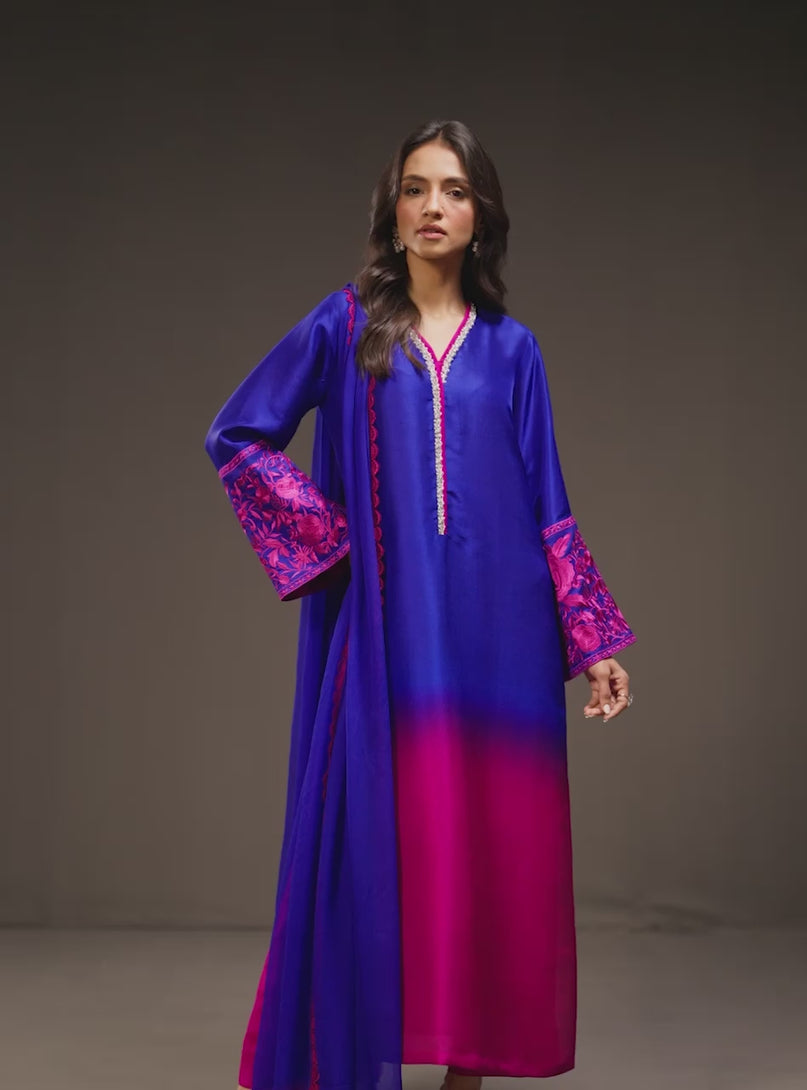 Zainab Chottani - 3 Piece Unstitched Embroidered and Printed SIlk Suit V230