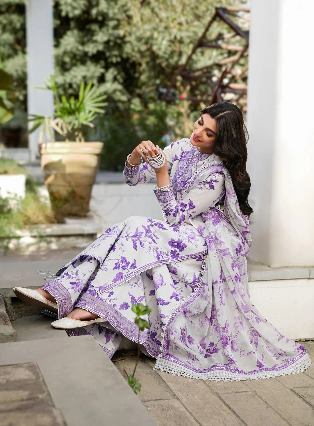 ANEELAS PRINTED LELIN EMBROIDERY DRESS 3 PIECE V518