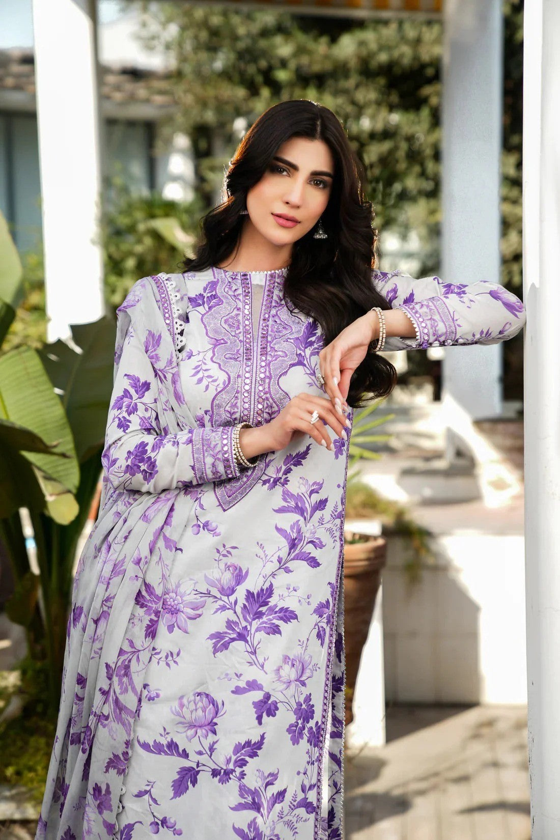 ANEELAS PRINTED LELIN EMBROIDERY DRESS 3 PIECE V518