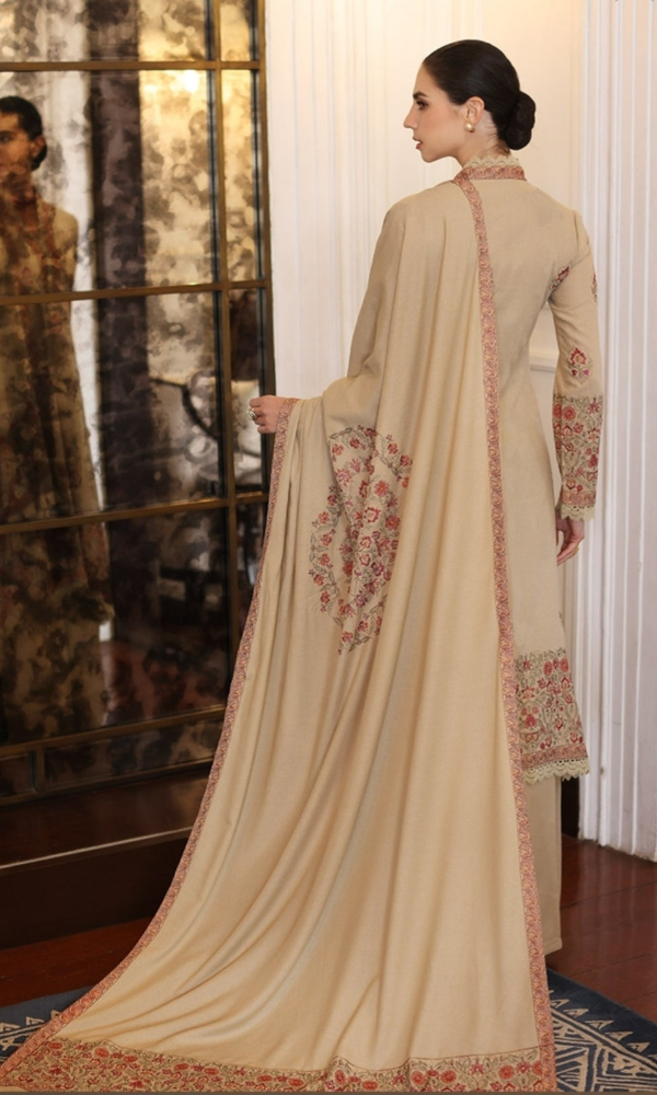 Dhanak 3PC Embroidered With dhanak Embroidered shwall V242