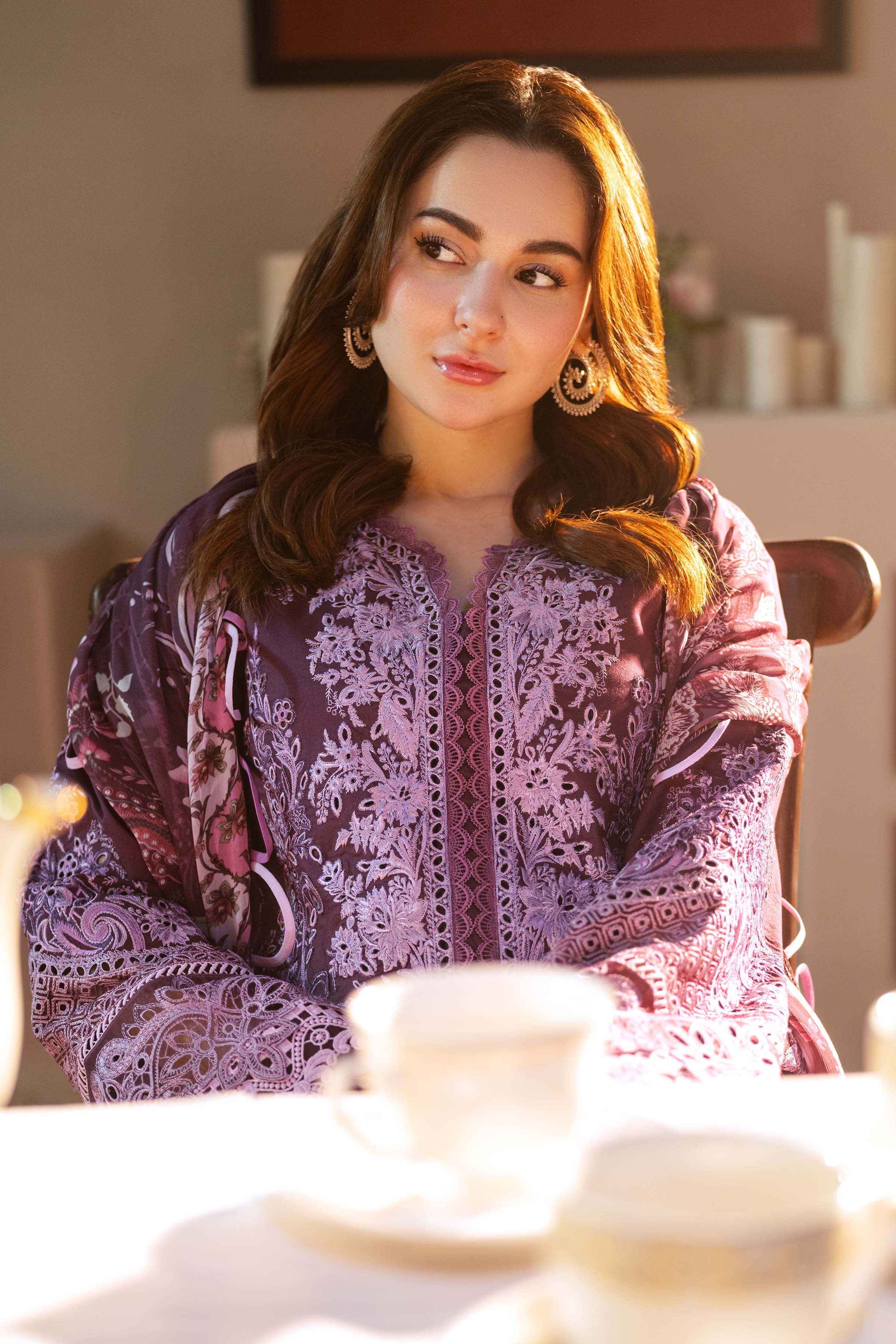 JADE-3PC DHANAK SEQUENCE EMBROIDERED SHIRT WITH COUTRAI PRINTED SHAWL & DHANAK TOUSER-BIC- 671