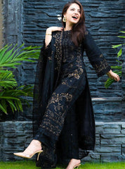 3 Piece Embroidered Lawn Shirt with Embroidered Organza Duppata V1020