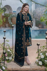 AZURE VELVET 3PC EMBROIDERED WITH VELVET EMBROIDERED DUPATTA-V265