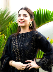 3 Piece Embroidered Lawn Shirt with Embroidered Organza Duppata V1020
