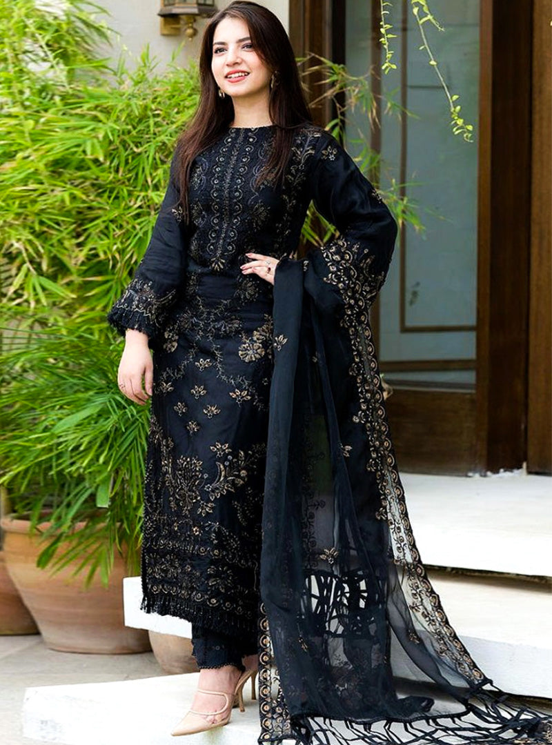 3 Piece Embroidered Lawn Shirt with Embroidered Organza Duppata V1020