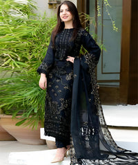 3 Piece Embroidered Lawn Shirt with Embroidered Organza Duppata V1020