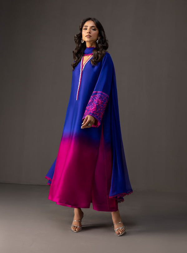 Zainab Chottani - 3 Piece Unstitched Embroidered and Printed SIlk Suit V230