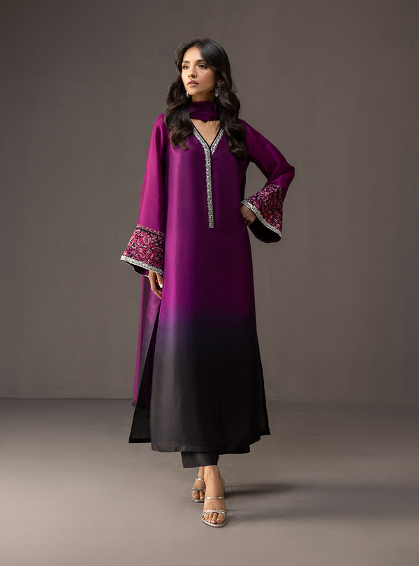 Zainab Chottani - 3 Piece Unstitched Embroidered and Printed SIlk Suit V226