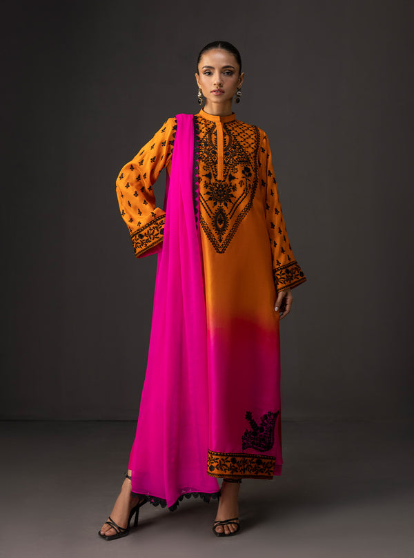 Zainab Chottani - 3 Piece Unstitched Embroidered and Printed SIlk Suit V228