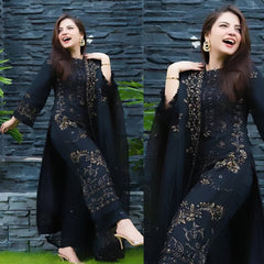 3 Piece Embroidered Lawn Shirt with Embroidered Organza Duppata V1020