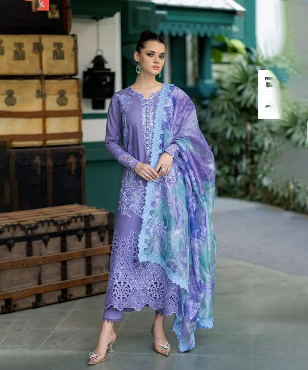 3 Piece Embroidered Lawn Shirt with Printed Cotton Net Dupatta V86