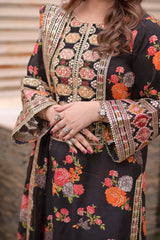 Aneelas Luxury Silk 3 Piece Unstitched Black V263