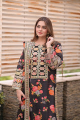 Aneelas Luxury Silk 3 Piece Unstitched Black V263