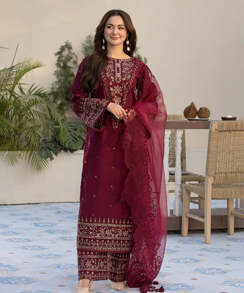 Dhanak-3PC Embroidered Shirt with Organza Embroidered Dupatta 1351W
