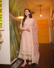 3 Piece Embroidered Lawn Shirt with Embroidered Organza Dupatta V1049