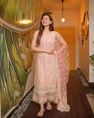 3 Piece Embroidered Lawn Shirt with Embroidered Organza Dupatta V1049