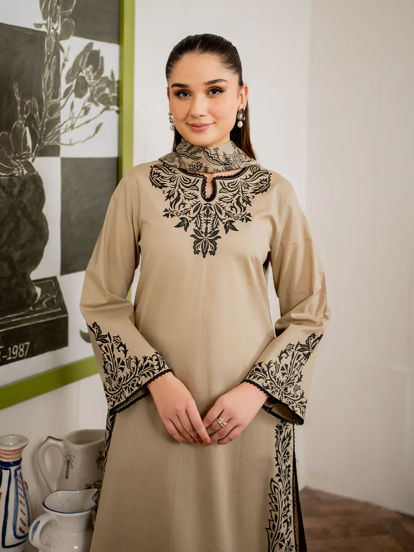 GARNET- 3PC DHANAK EMBROIDERED UNSTITCHED DRESS V221
