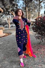 3 Piece Embroidered Lawn Shirt with Embroidered Chiffon Duppata V1275