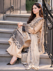 GARNET - 3PC DHANAK EMBROIDERED UNSTITCHED DRESS - 223