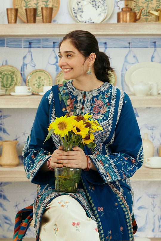 3 Piece Embroidered Lawn Shirt and Trouser with Printed Poly Lawn Dupatta ZS50