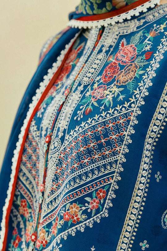 3 Piece Embroidered Lawn Shirt and Trouser with Printed Poly Lawn Dupatta ZS50