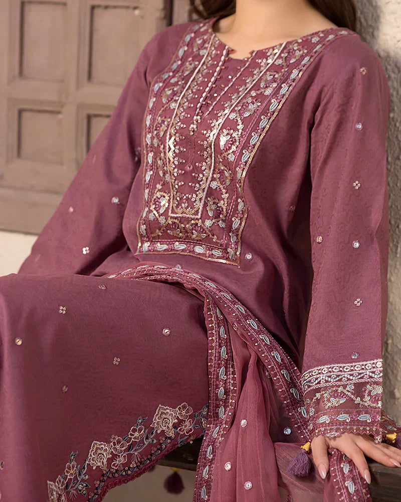 Lawn-3PC Embroidered Shirt with Chiffon Embroidered Dupatta V1321