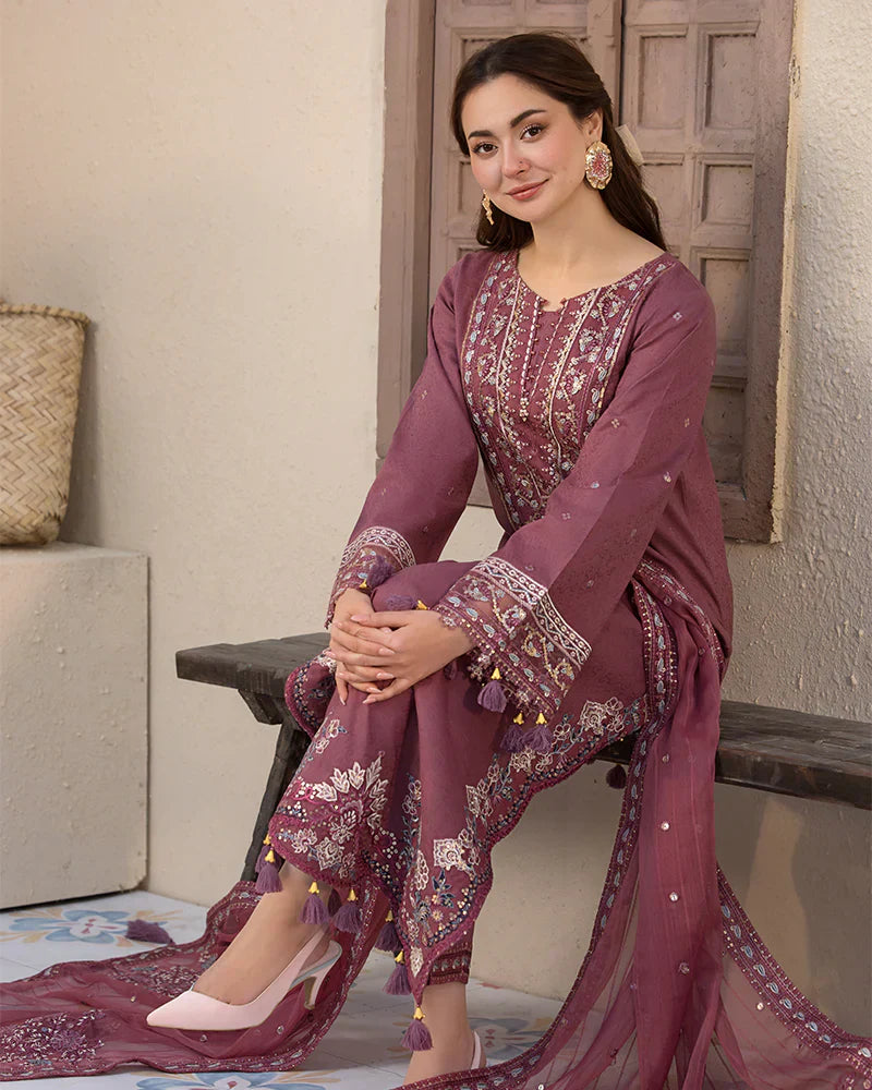 Lawn-3PC Embroidered Shirt with Chiffon Embroidered Dupatta V1321
