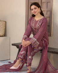 Lawn-3PC Embroidered Shirt with Chiffon Embroidered Dupatta V1321
