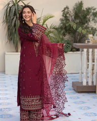 Dhanak-3PC Embroidered Shirt with Organza Embroidered Dupatta 1351W