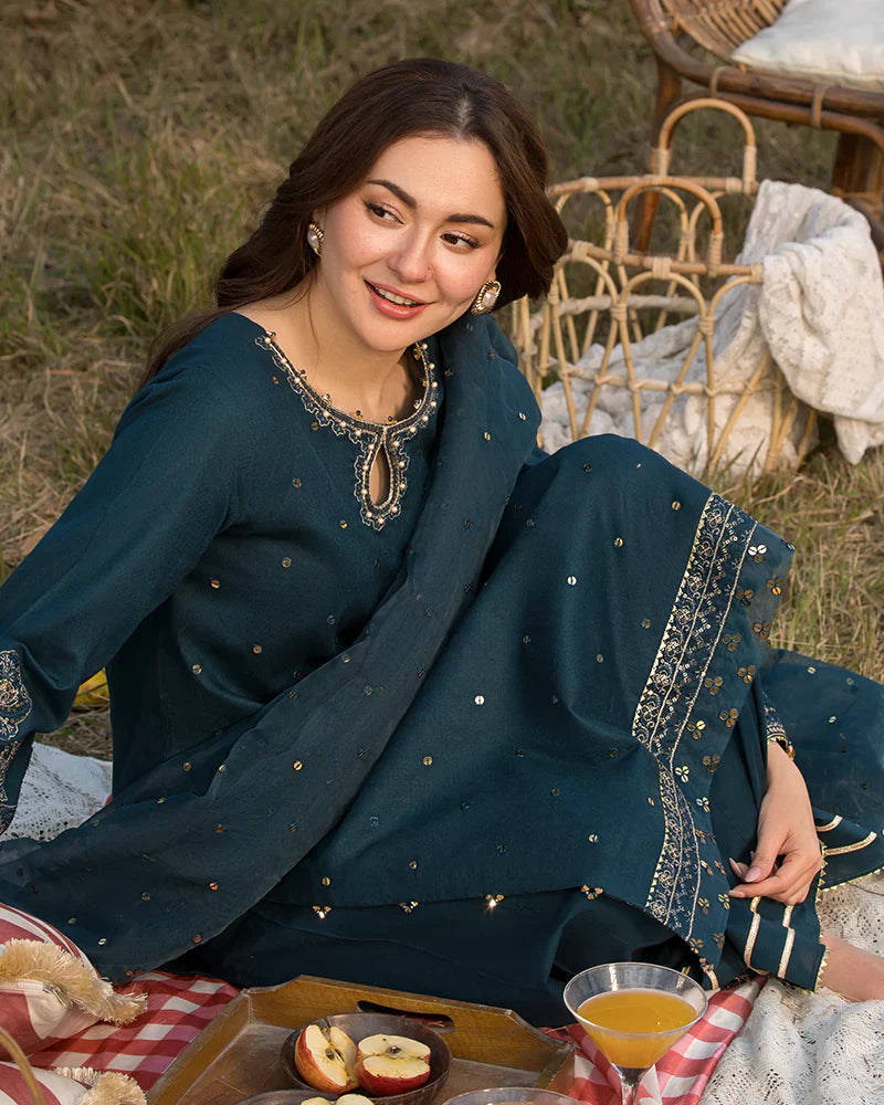 Dhanak-3PC Embroidered Shirt with Organza Embroidered Dupatta V110