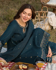Dhanak-3PC Embroidered Shirt with Organza Embroidered Dupatta V110
