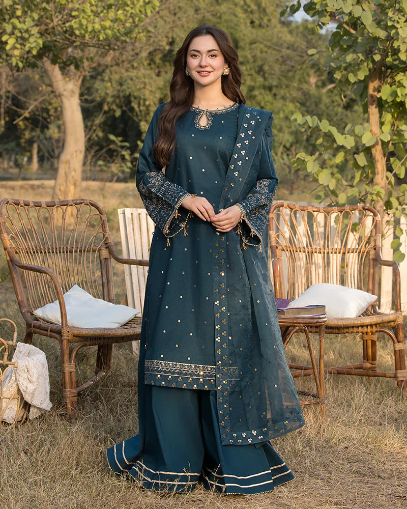 Dhanak-3PC Embroidered Shirt with Organza Embroidered Dupatta V110