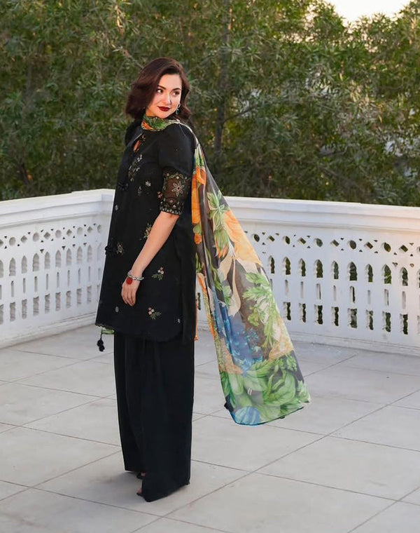 Lawn-3PC Embroidered Shirt with Digital Printed Jacquard Dupatta V1283