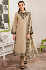 GARNET- 3PC DHANAK EMBROIDERED UNSTITCHED DRESS V221