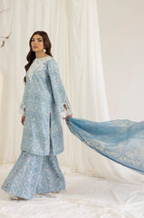 Unstitched 3 Pcs Digital Printed And Embroidered Lawn Suit With Silk Dupatta V442
