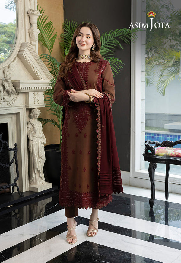 ASIM JOFA- 3PC LAWN EMBROIDERED SHIRT WITH CHIFFON EMBROIDERED DUPATTA AND TROUSER V1025