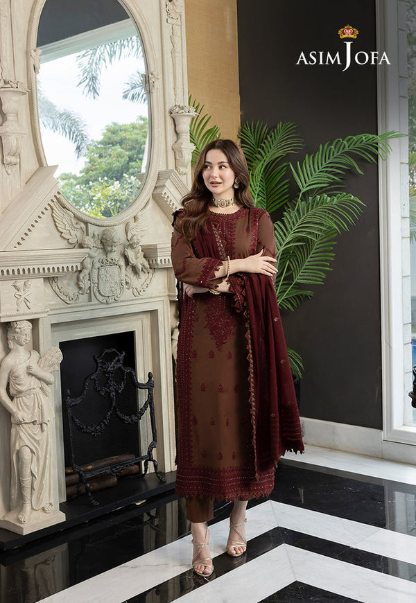 ASIM JOFA- 3PC LAWN EMBROIDERED SHIRT WITH CHIFFON EMBROIDERED DUPATTA AND TROUSER V1025